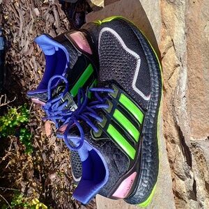 Adidas Ultraboost 1.0 Running Athletic Shoes Black with Neon Accents Size 6
